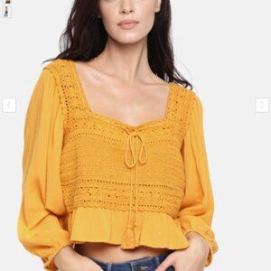 Crochet Tassel Blouse - Mustard Yellow (XS) - AMERICAN EAGLE